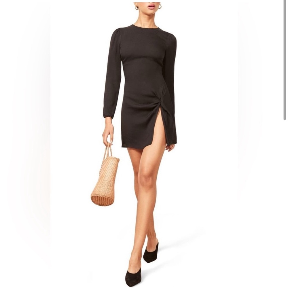 Reformation High Slit Long Sleeve Mini Dress